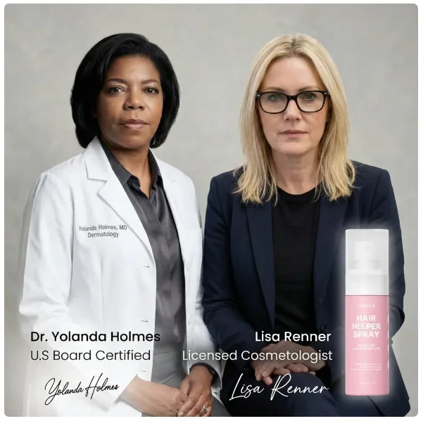 Lisa Renner and Dr. Yolanda Holmes with Hair Helper Spray